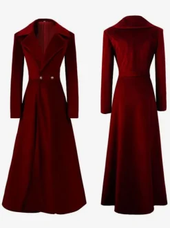 Costumes Rouges Style Audrey Hepburn Manteau Vintage Ajusté Déguisement Rétro Bourgogne