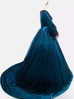 Costumes rétro bleu profond dentelle Polyester Marie Antoinette Costume robe tunique rétro femme vêtements Vintage