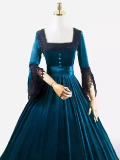 Costumes rétro bleu profond dentelle Polyester Marie Antoinette Costume robe tunique rétro femme vêtements Vintage