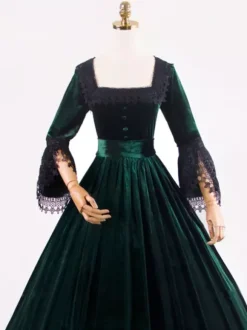 Costumes rétro bleu profond dentelle Polyester Marie Antoinette Costume robe tunique rétro femme vêtements Vintage