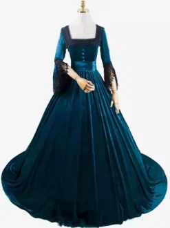 Costumes rétro bleu profond dentelle Polyester Marie Antoinette Costume robe tunique rétro femme vêtements Vintage