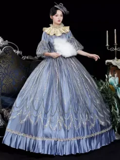 Costumes rétro bleus en dentelle polyester Marie Antoinette Costume coiffures robe de bal masquée rétro pour femmes