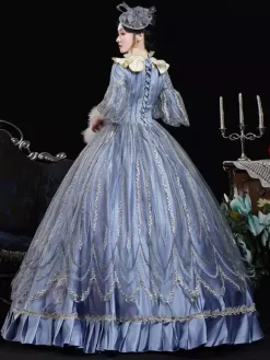 Costumes rétro bleus en dentelle polyester Marie Antoinette Costume coiffures robe de bal masquée rétro pour femmes