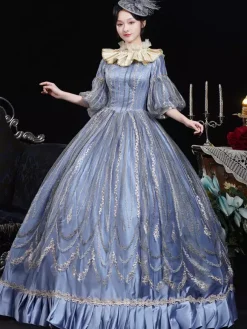Costumes rétro bleus en dentelle polyester Marie Antoinette Costume coiffures robe de bal masquée rétro pour femmes