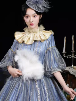 Costumes rétro bleus en dentelle polyester Marie Antoinette Costume coiffures robe de bal masquée rétro pour femmes