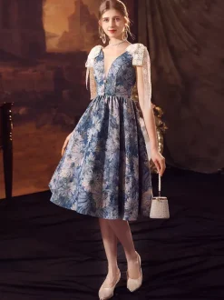 Costumes rétro bleus pour femmes robe en Polyester avec n艙uds en dentelle Costume Renaissance Marie Antoinette Costume du 18ème siècle