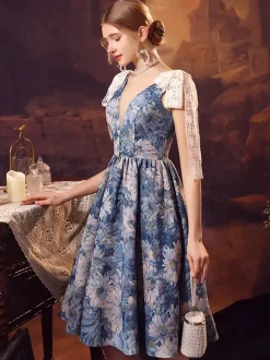 Costumes rétro bleus pour femmes robe en Polyester avec n艙uds en dentelle Costume Renaissance Marie Antoinette Costume du 18ème siècle