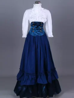 Costumes rétro bleus volants polyester Marie Antoinette Costume haut ensemble rétro pour femmes vêtements vintage