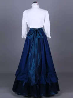 Costumes rétro bleus volants polyester Marie Antoinette Costume haut ensemble rétro pour femmes vêtements vintage