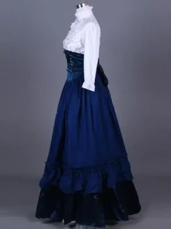 Costumes rétro bleus volants polyester Marie Antoinette Costume haut ensemble rétro pour femmes vêtements vintage