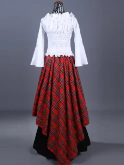 Costumes rétro bordeaux volants haut à carreaux en polyester pour femmes costume Marie Antoinette ensemble rétro robe de bal de fin d'année Bourgogne