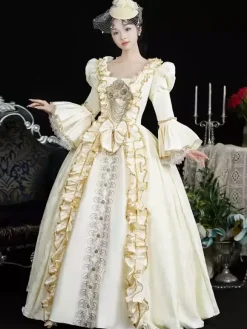 Costumes rétro champagne pour femmes volants en dentelle couvre-chef en polyester costume rétro de Marie-Antoinette costume du XVIIIe siècle