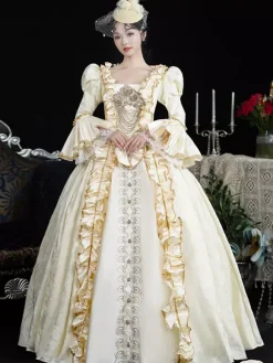 Costumes rétro champagne pour femmes volants en dentelle couvre-chef en polyester costume rétro de Marie-Antoinette costume du XVIIIe siècle