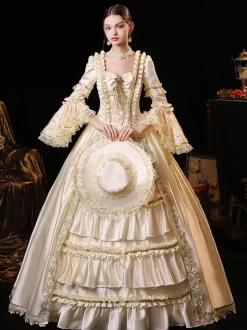 Costumes Rétro Champagne Robe Vintage Costume Marie Antoinette Femme Robe De Bal Mascarade Rétro Robe De Soirée Médiévale