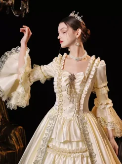 Costumes Rétro Champagne Robe Vintage Costume Marie Antoinette Femme Robe De Bal Mascarade Rétro Robe De Soirée Médiévale