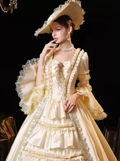 Costumes Rétro Champagne Robe Vintage Costume Marie Antoinette Femme Robe De Bal Mascarade Rétro Robe De Soirée Médiévale