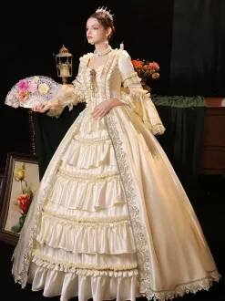 Costumes Rétro Champagne Robe Vintage Costume Marie Antoinette Femme Robe De Bal Mascarade Rétro Robe De Soirée Médiévale