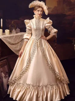 Costumes rétro champagne Robe en polyester Robe de bal de soirée pour femmes de style européen Marie Antoinette