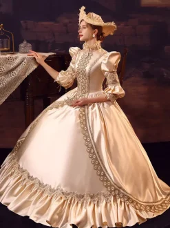 Costumes rétro champagne Robe en polyester Robe de bal de soirée pour femmes de style européen Marie Antoinette