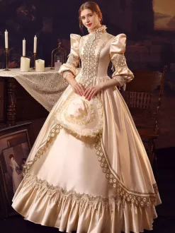 Costumes rétro champagne Robe en polyester Robe de bal de soirée pour femmes de style européen Marie Antoinette