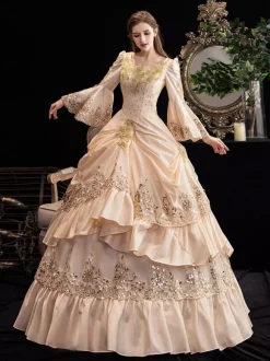 Costumes rétro Champagne à volants pour femmes Costume Marie-Antoinette robe en Polyester Costume Renaissance 18ème siècle