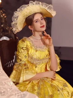 Costumes rétro dorés Robe en polyester Costume Marie Antoinette Robe de bal de mascarade gothique pour femmes