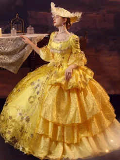 Costumes rétro dorés Robe en polyester Costume Marie Antoinette Robe de bal de mascarade gothique pour femmes