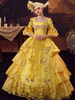 Costumes rétro dorés Robe en polyester Costume Marie Antoinette Robe de bal de mascarade gothique pour femmes