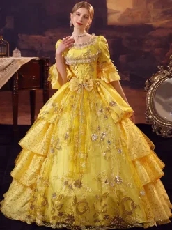 Costumes rétro dorés Robe en polyester Costume Marie Antoinette Robe de bal de mascarade gothique pour femmes