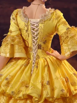 Costumes rétro dorés Robe en polyester Costume Marie Antoinette Robe de bal de mascarade gothique pour femmes