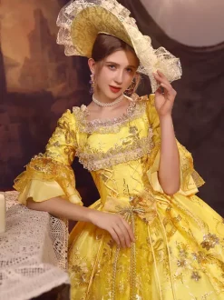 Costumes rétro dorés Robe en polyester Costume Marie Antoinette Robe de bal de mascarade gothique pour femmes