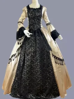 Costumes rétro jaune dentelle Polyester imprimé fleuri robe femme Marie Antoinette Costume tunique rétro vêtements Vintage