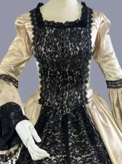 Costumes rétro jaune dentelle Polyester imprimé fleuri robe femme Marie Antoinette Costume tunique rétro vêtements Vintage