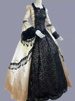 Costumes rétro jaune dentelle Polyester imprimé fleuri robe femme Marie Antoinette Costume tunique rétro vêtements Vintage