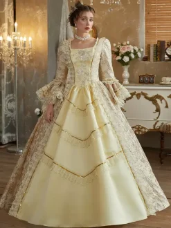 Costumes rétro jaunes à volants en polyester pour femmes costume de Marie-Antoinette de style baroque vêtements vintage