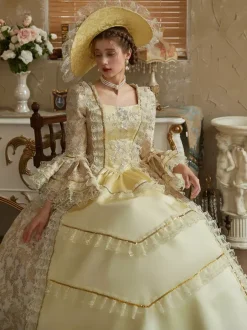 Costumes rétro jaunes à volants en polyester pour femmes costume de Marie-Antoinette de style baroque vêtements vintage