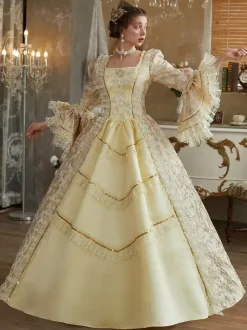 Costumes rétro jaunes à volants en polyester pour femmes costume de Marie-Antoinette de style baroque vêtements vintage