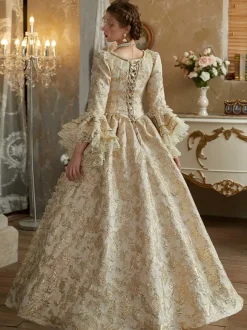 Costumes rétro jaunes à volants en polyester pour femmes costume de Marie-Antoinette de style baroque vêtements vintage