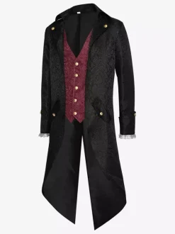 Costumes rétro à manches longues en jacquard de polyester occidental vintage bordeaux pour homme Bourgogne
