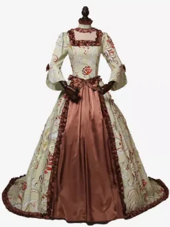Costumes rétro marron clair volants robe en Polyester femmes rétro Marie Antoinette Costume tunique vêtements Vintage