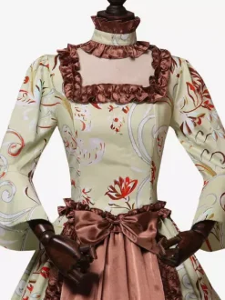 Costumes rétro marron clair volants robe en Polyester femmes rétro Marie Antoinette Costume tunique vêtements Vintage