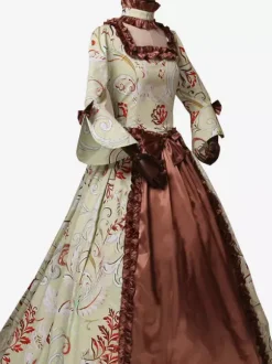 Costumes rétro marron clair volants robe en Polyester femmes rétro Marie Antoinette Costume tunique vêtements Vintage