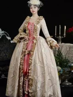 Costumes rétro marron clair Volants Polyester Couvre-chef Costume rétro Marie Antoinette pour femme Vêtements vintage