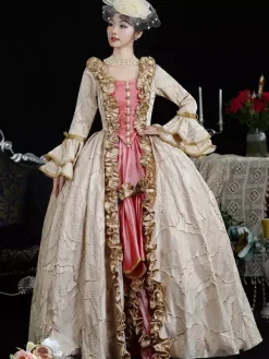 Costumes rétro marron clair Volants Polyester Couvre-chef Costume rétro Marie Antoinette pour femme Vêtements vintage