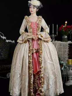 Costumes rétro marron clair Volants Polyester Couvre-chef Costume rétro Marie Antoinette pour femme Vêtements vintage