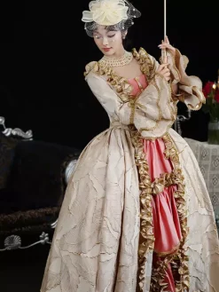 Costumes rétro marron clair Volants Polyester Couvre-chef Costume rétro Marie Antoinette pour femme Vêtements vintage