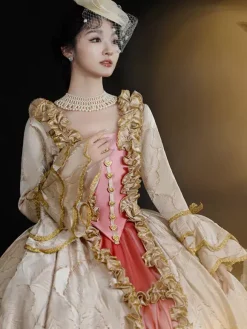 Costumes rétro marron clair Volants Polyester Couvre-chef Costume rétro Marie Antoinette pour femme Vêtements vintage
