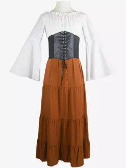 Costumes rétro noirs à lacets robe déguisement Marie Antoinette ensemble vintage femmes Bourgogne