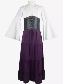 Costumes rétro noirs à lacets robe déguisement Marie Antoinette ensemble vintage femmes Bourgogne