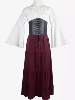 Costumes rétro noirs à lacets robe déguisement Marie Antoinette ensemble vintage femmes Bourgogne